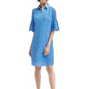 Banana Republic XSP Blue Lace Shift Dress Bell Sleeve Collared Polo Style G